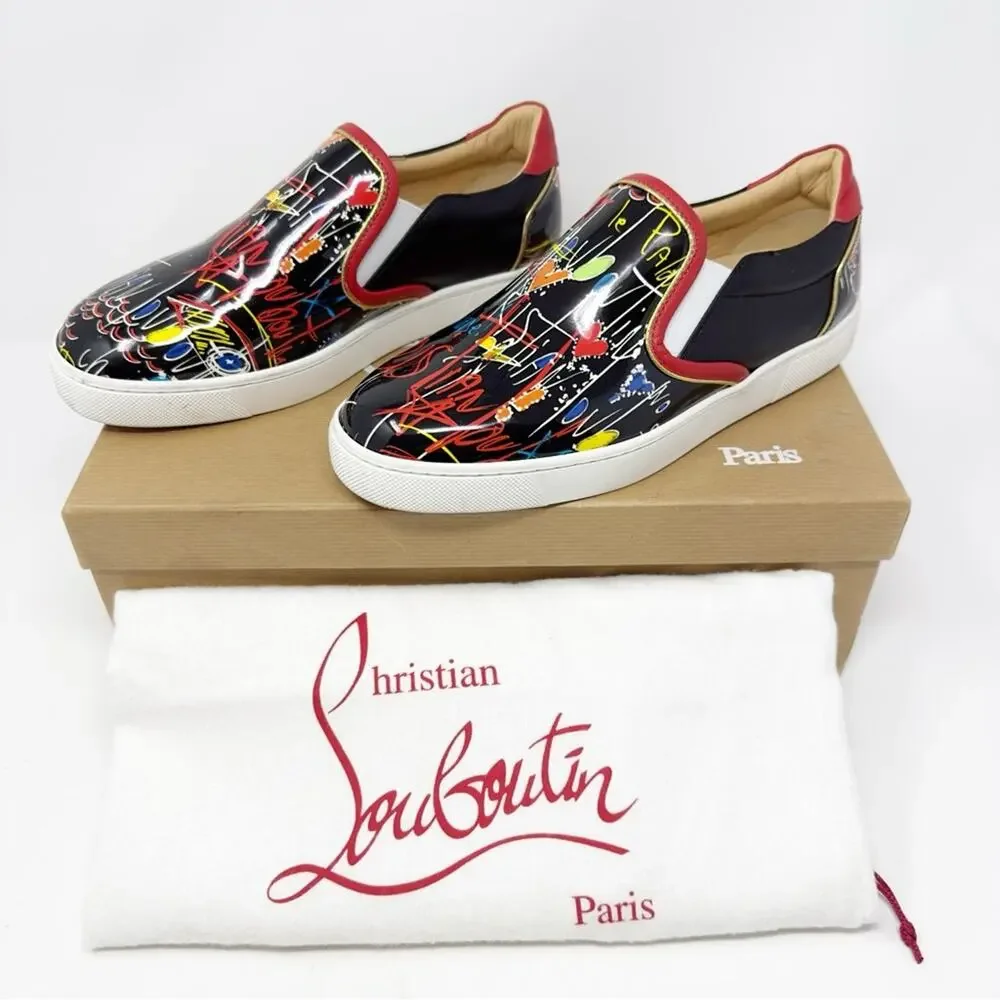 Christian Louboutin Masteralta Loubitag Patent Slip On Sneakers Womens Size 37.5